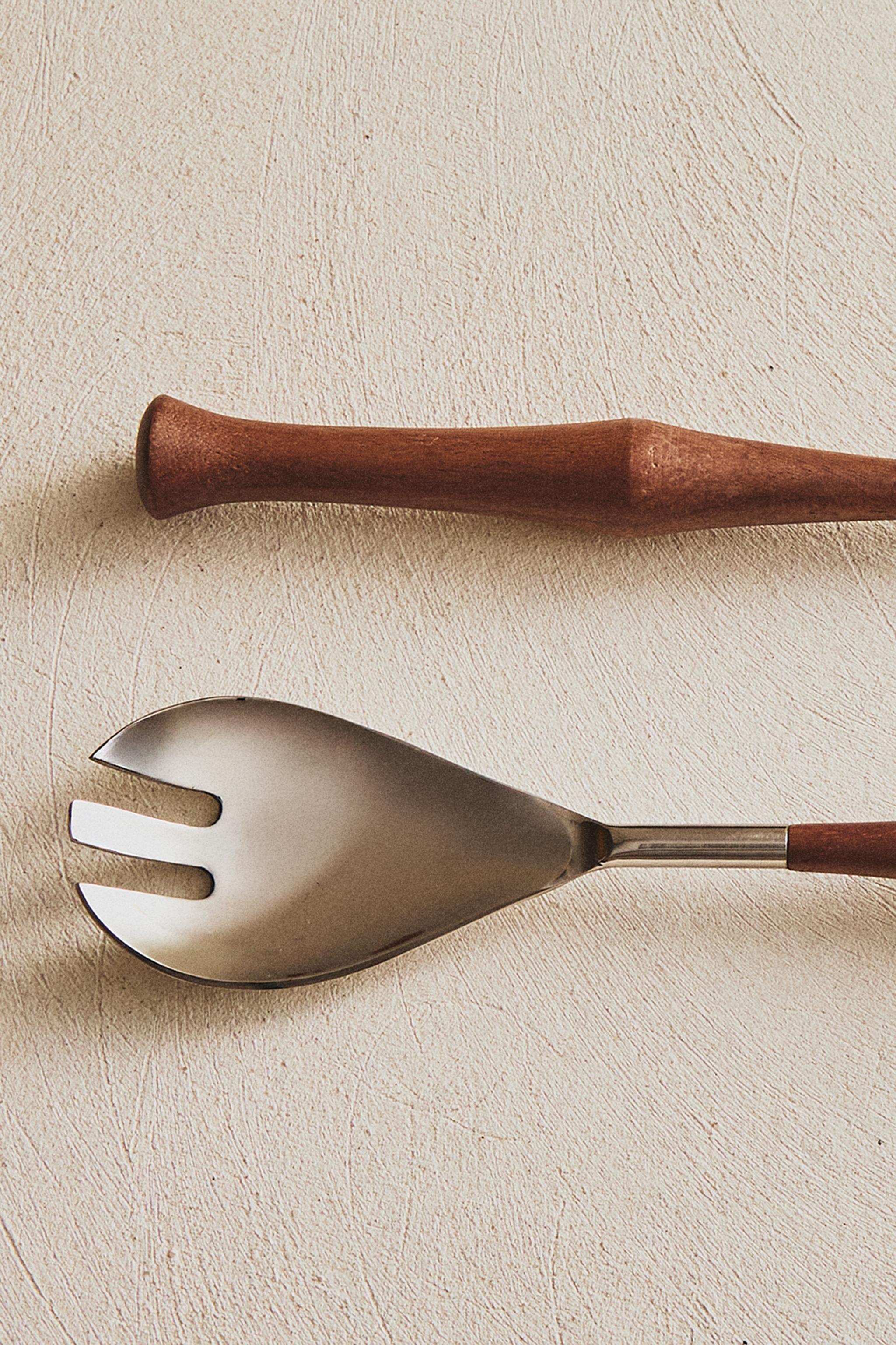STEEL AND WOOD SALAD CUTLERY SET (SET OF 2)